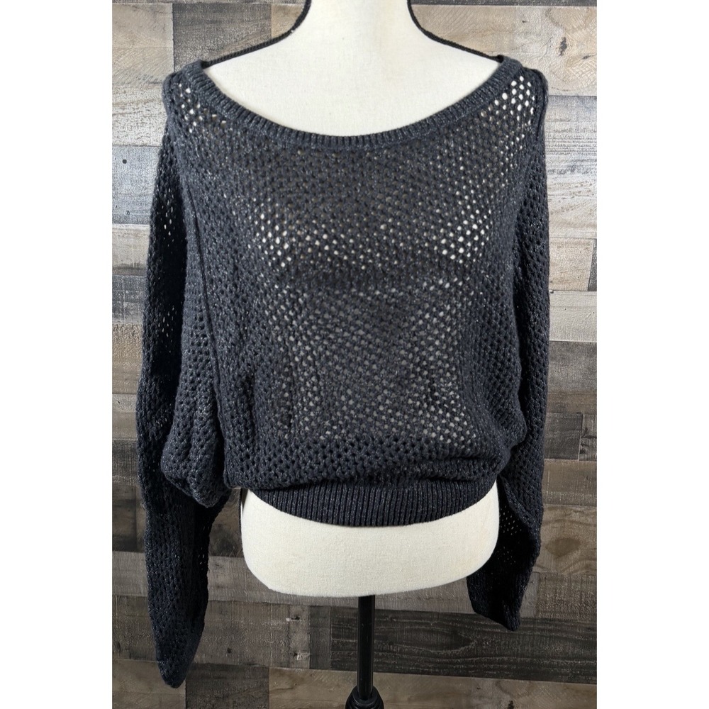 Anthropologie Pilcro Mesh Knit Black Women's Medium Long Sleeve Shirt